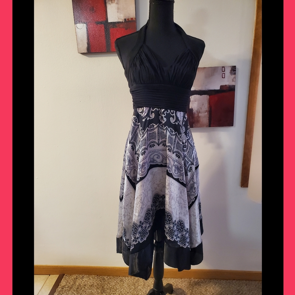 NWNT- Alesia black and silver halter dress